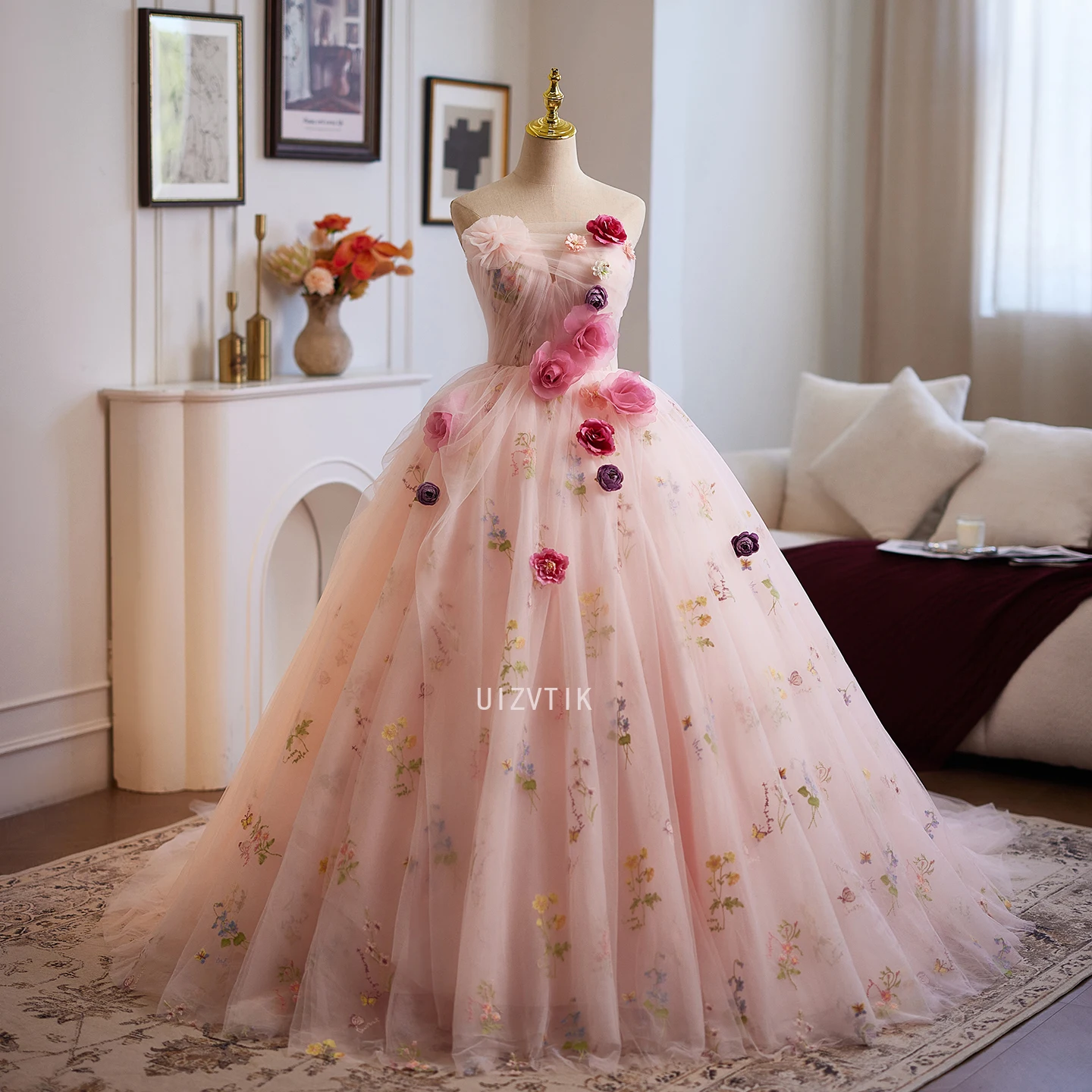 

Sweetheart Wedding Dresses Luxury Tulle Pink Off The Shoulder Appliques Ball Gown Princess Flowers Formal Party Gowns for Women