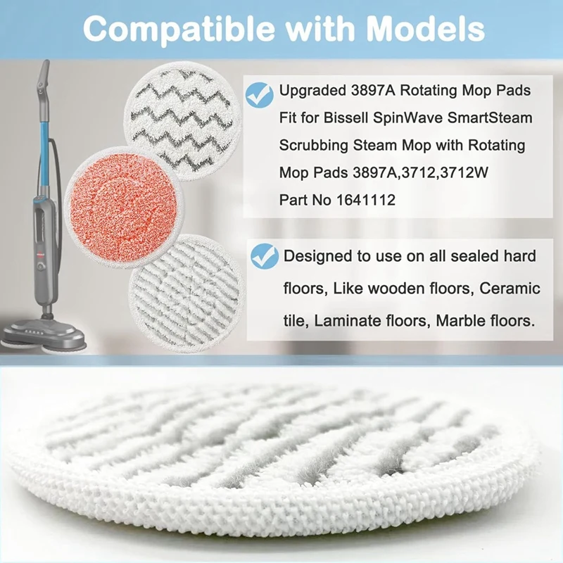 Bissell Spinwave 3897A,3712,3712W 스팀 회전 걸레 패드 용 8PCS 3897A 걸레 패드 교체 부품 번호 1641112