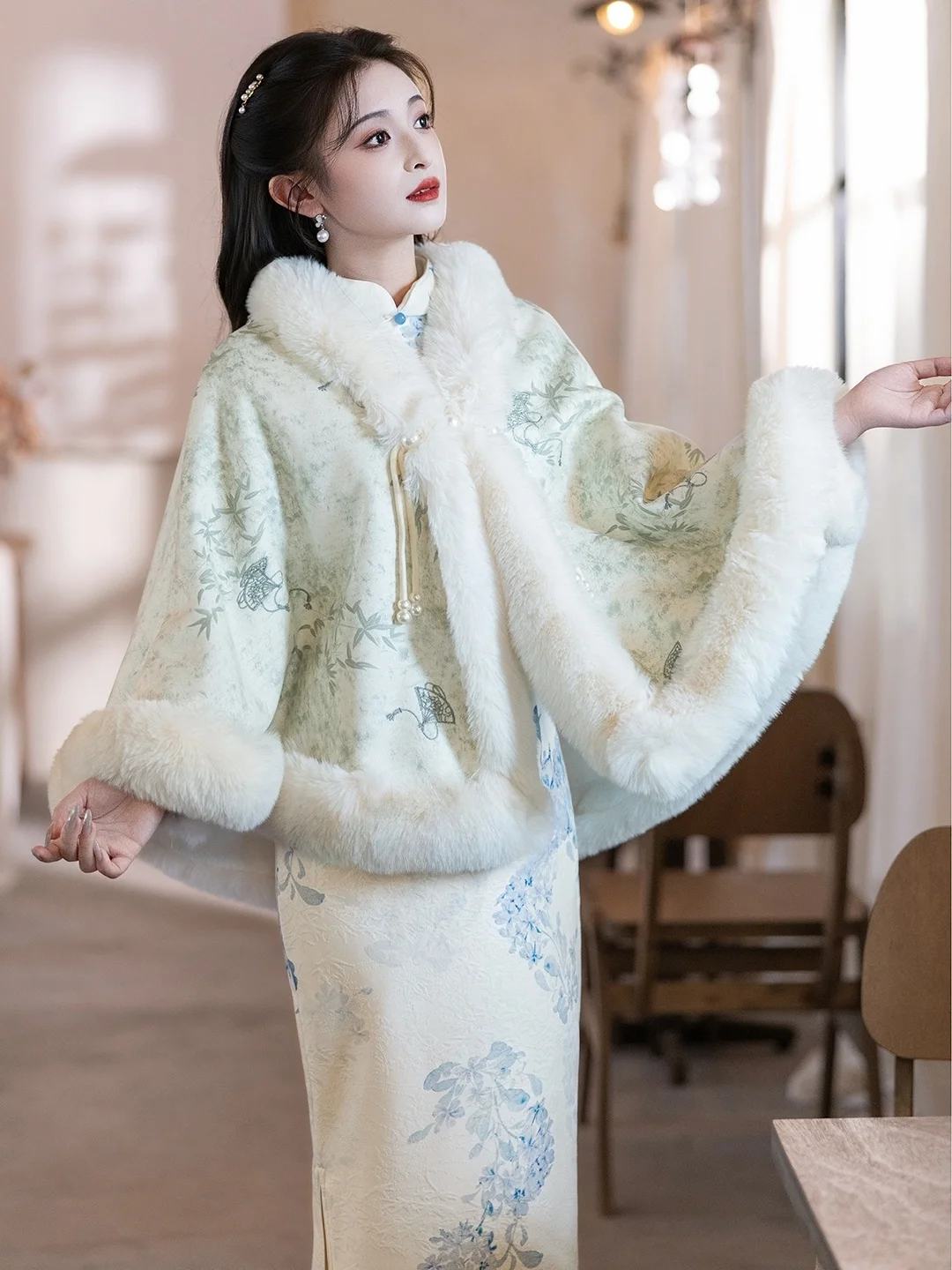 

een Suede Thiened Floed awl Chinese Sle Embroidered Jaet Warm Long Sve Daily Use Floral Pattern