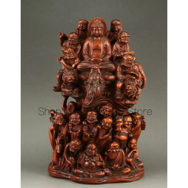 

Chinese Wood Boxwood Buddhism eighteen arhat Shakyamuni Amitabha Buddha Statue