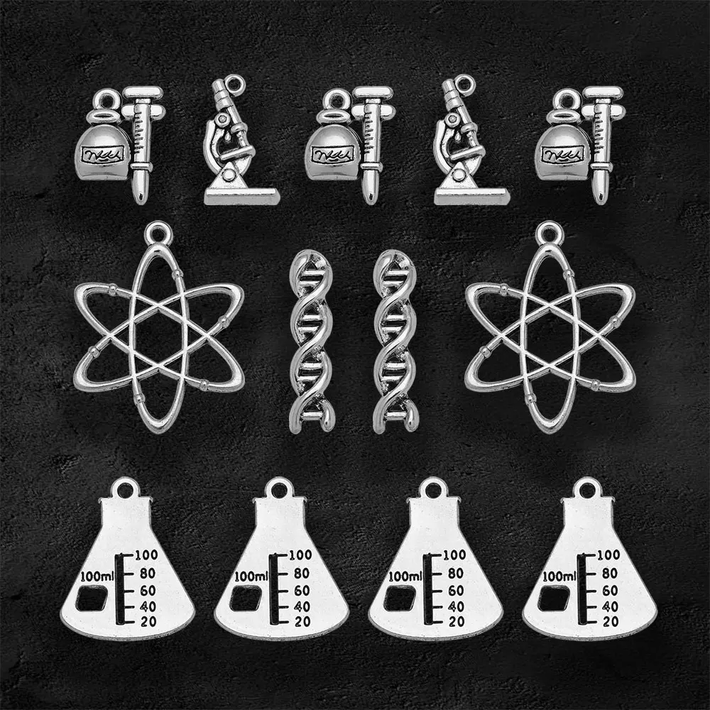 15-30pcs/lot Antique Chemical Dna Charms Microscope Atom Pendants For Diy Jewelry Supplies Bulk Wholesale Items Small Business