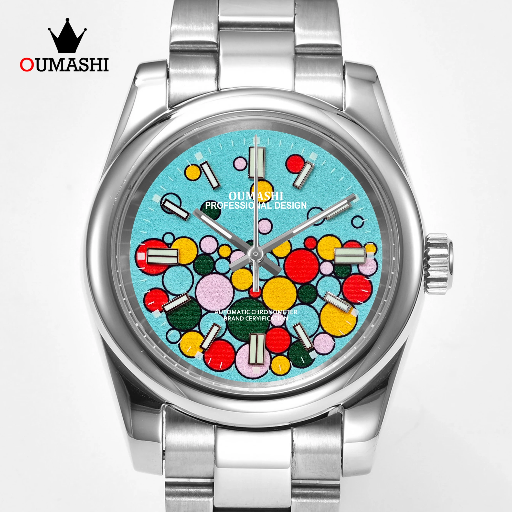 NH35 39/36mm OUMASHI Multicolored Balloon Men’s Casual Watch Sapphire Crystal 10atm Water Resistance