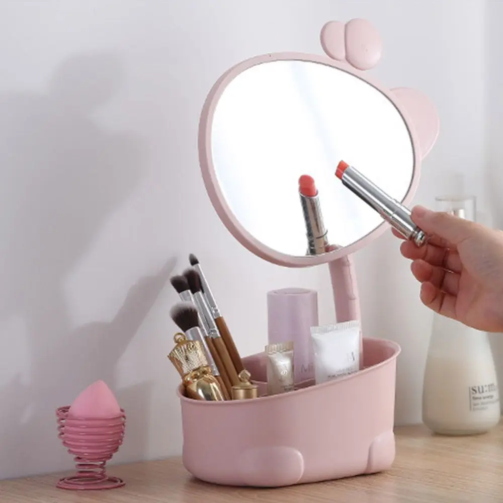 Light Luxury Desktop Storage Box Makeup Mirror High-definition With Folding Stand Desktop Mirror Detachable Dustproof