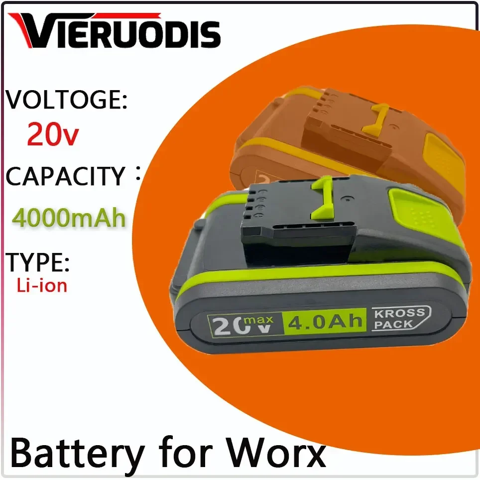 Voor Worx Nieuwe Power Tools Oplaadbare Vervangende Batterij 20V 4.0Ah Lithium voor Worx WA3551 WA3553 WX390 WX176 WX178 WX386 WX678