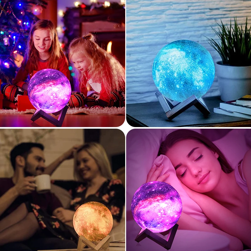 D2 3D Printing Moon Galaxy Lamp Light 16 Color Change Touch And Remote Control Kids Night Light Bedroom Room Decor As Gifts Lamp