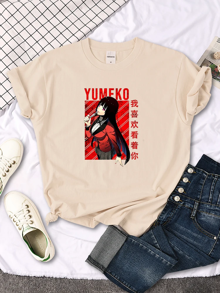 Womens T Shirt Jabami Yumeko Printed Top Anime Kakegurui Female Soversize Loose T Shirt Lady Japanese Harajukua Slim Tee Clothes