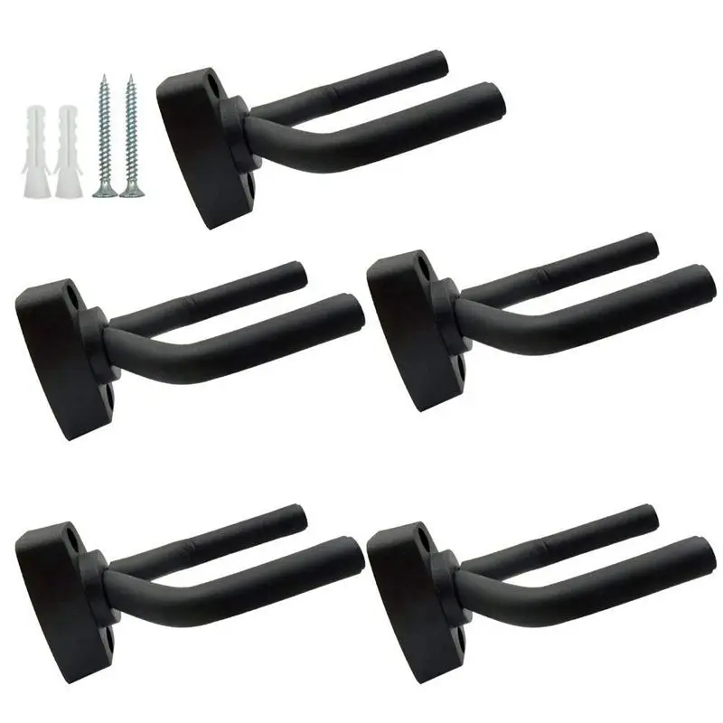 5 Pack Black Guitar Hanger Hook Holder Wall Mount Display with Screws Fits Most Guitars