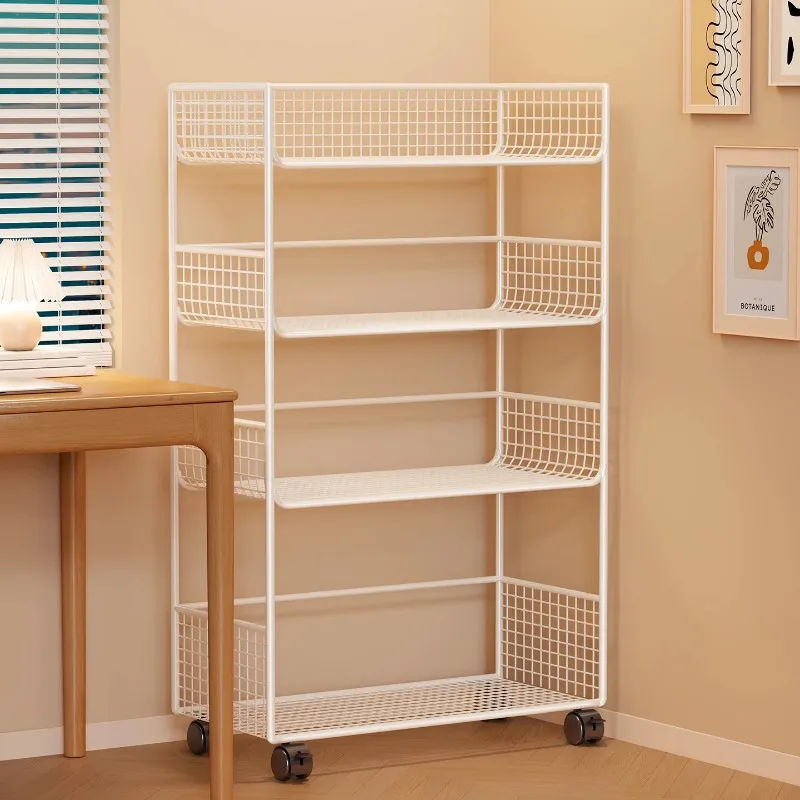 Floor Standing Desk Edge Bookshelf Multi-Tier Mobile Cart Office Book Storage Rack Cabinet - Space-Saving Bookshelves for Home A