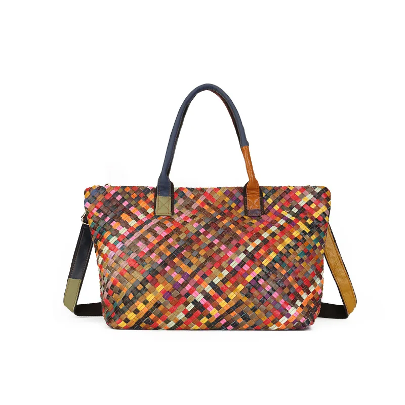 Nesitu Highend A4 Handmade Weaving Vintage Genuine Leather Women Handbag Cowhide Shoulder Messenger Bag Tote M3885