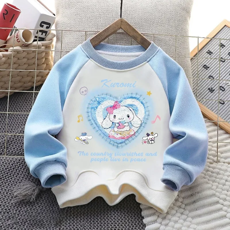 Autumn Winter Kawaii MINISO Ins Fashion Cinnamoroll Kuromi Long Sleeve Hoodie Cute Cartoon Round Neck Shirt Clothing Gifts Toys