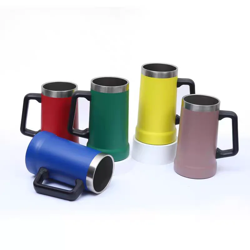 Matte Coated Stainless Steel Beer Tankard Double Wall Insulated Mug With Handle Custom Logo Available