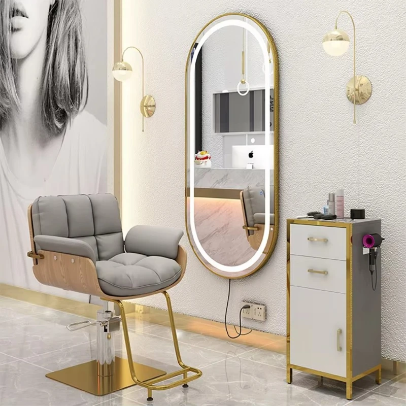Modern Style Wall Mounted Salon Full Length Mirror Station Custom LED Lights Hairdressing Makeup Mirror