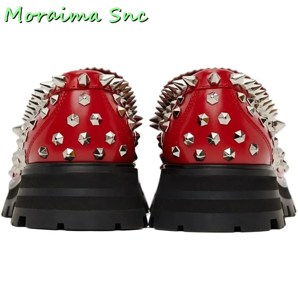 

Новейшие модные мужские туфли-лоферы ручной работы с шипами и заклепками, красные, для вечеринок, свадеб, повседневной носки, для улицы, большие размеры, коллекция 2026 года