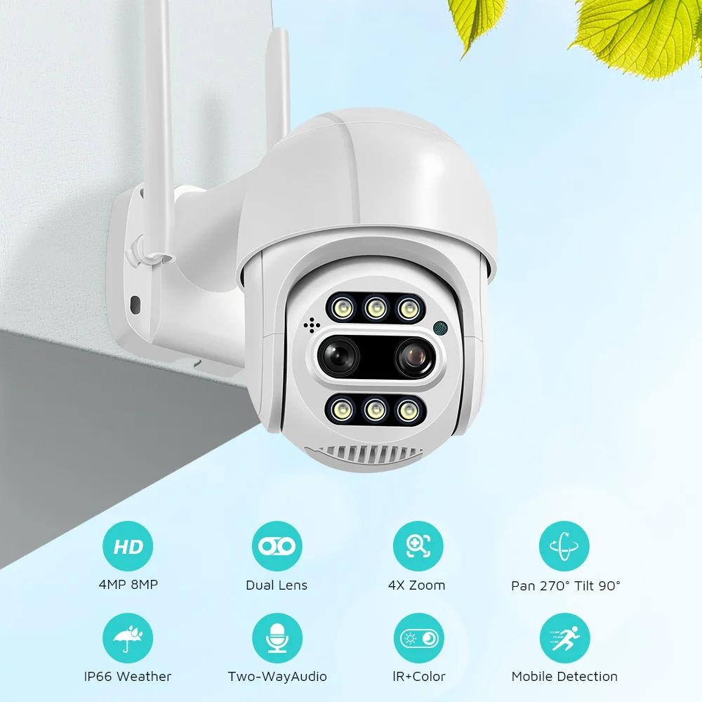 4K HD 4MP iCsee Dual Lens 8X Zoom Wireless PTZ IP Dome Camera Full Color AI Humanoid Detection Security CCTV Baby Monitor