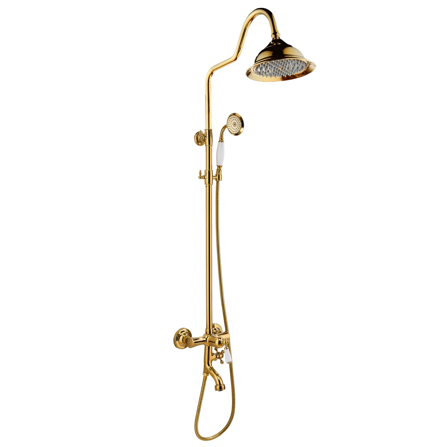 

Light luxury French gold brass shower liftable single handle European hot and cold retro shower hot and cold water shower set