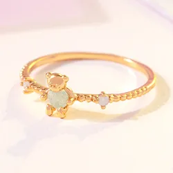 New Ins Exquisite Cute Bear Ring For Women Gold-plated Copper Vintage Micro-encrusted Zircon Rings Fashion Aesthetic Jewelry