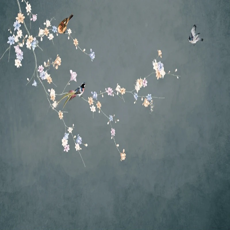 

Фреска нестандартного размера, новый китайский стиль, простой пейзаж, цветы, птицы, природные пейзажи, обои для гостиной, спальни, кабинета, декор
