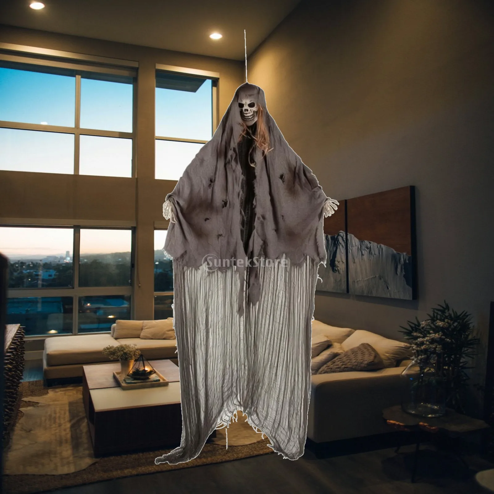 Hanging Ghost with Lights and Sound Scary Animated Skull Ghost Hanging Decoration Battery-Operated Creepy for Haunted House
