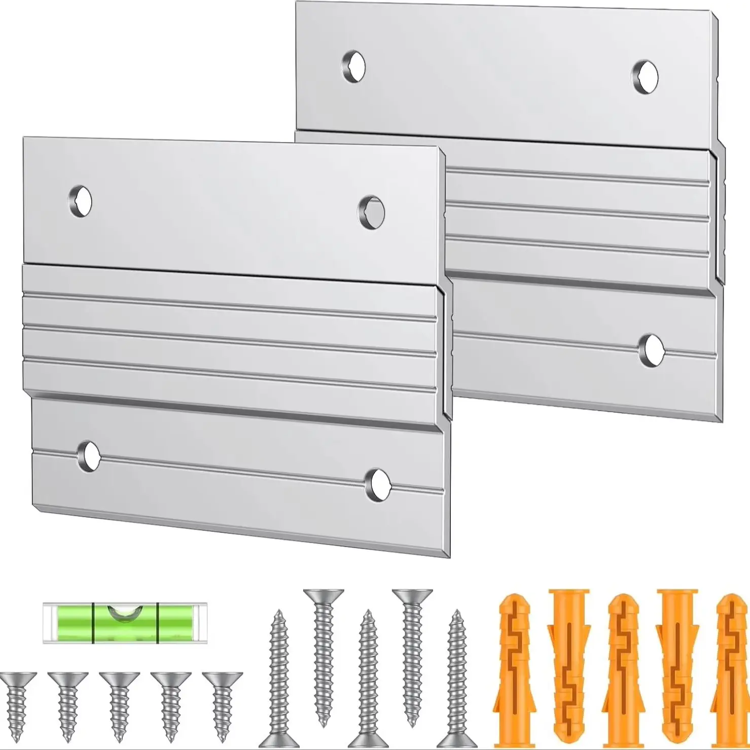 2Pairs Aluminum French Cleat Picture Hanging Kit, Z Clip Wall Mount Bracket with Screws Anchors Level for Mirror Frame Shelf Art