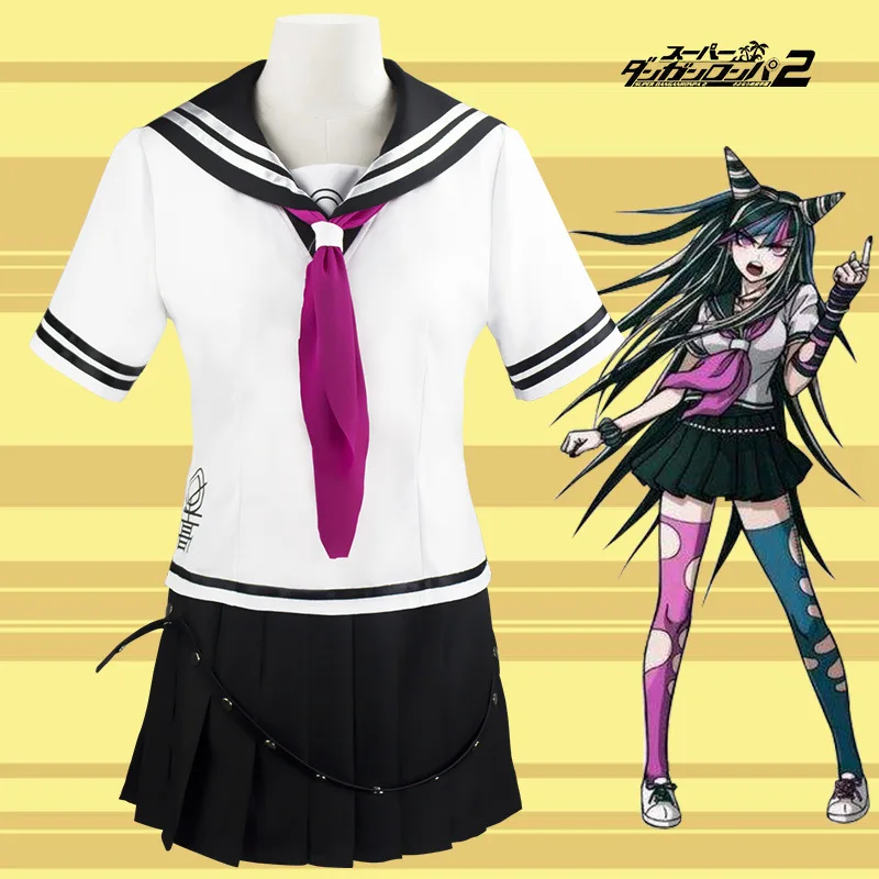 Danganronpa Mioda Ibuki 코스프레 의상 선원 JK 유니폼 여성 짧은 치마 스타킹 가발 애니메이션 카니발 재미있는 스타일 코스 의상