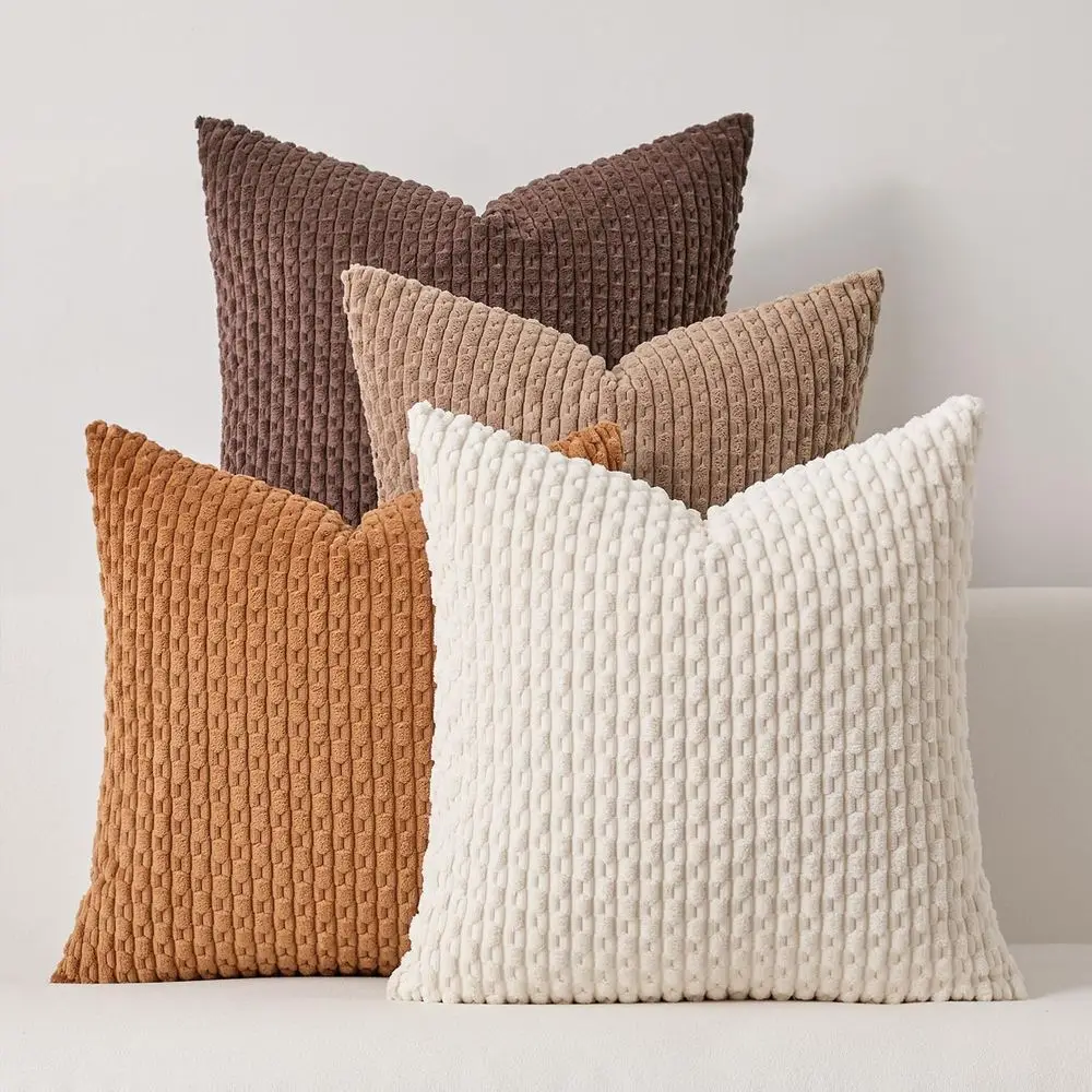 

Kevin Textile Decorative Pillow Covers 18x18 Inch Set of 4 Soft Boho Corduroy Throw Pillow Cases Mix and Match Colors Plush Text