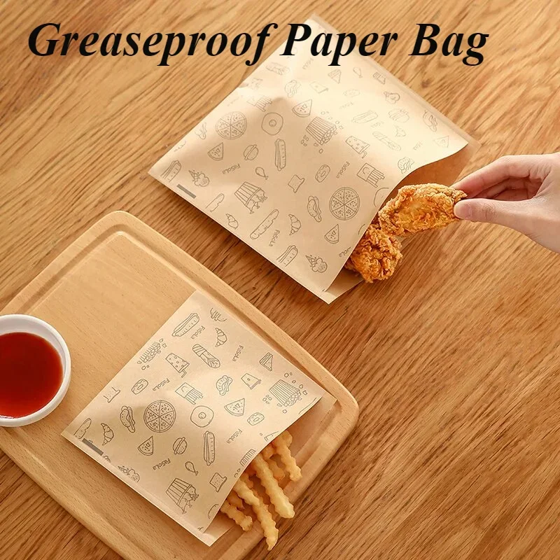 50/100PCS Greaseproof Paper Bag,Kraft Paper Bag,Food Packaging Bag,Disposable Packaging parchment paper  baking paper air fryer