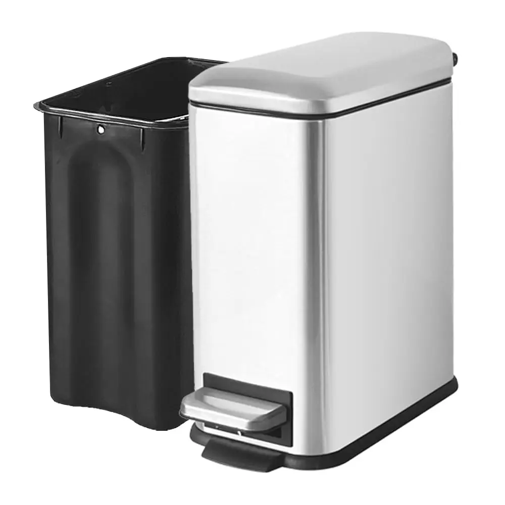 

Маленькая мусорная корзина для ванной комнаты с крышкой, 1,3 галлона, из нержавеющей стали, со съемным внутренним ведром, с плавно закрывающейся крышкой (серебристая)