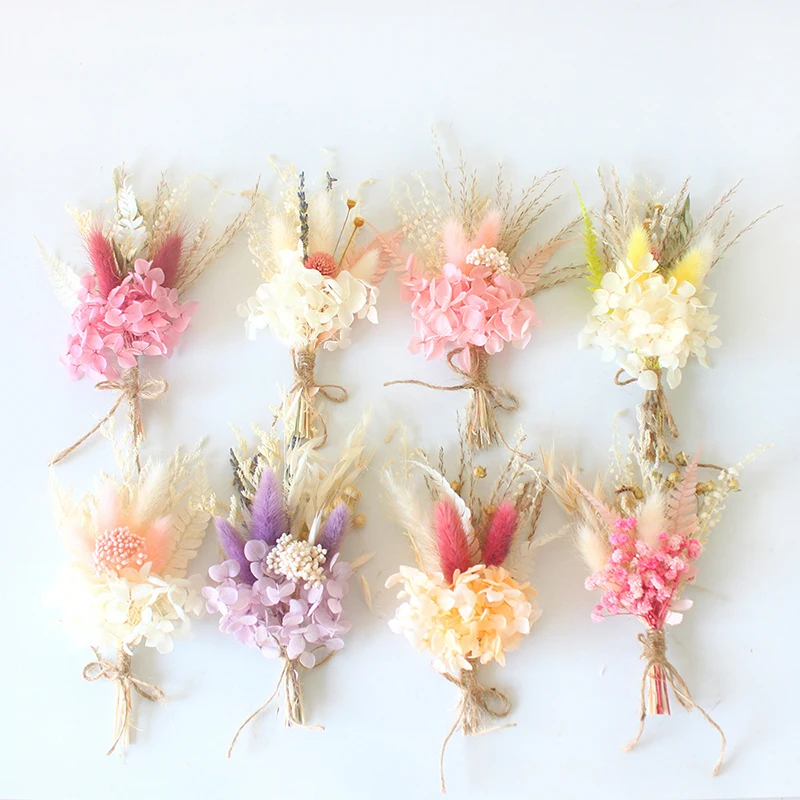 Mini Bouquet de fleurs sèches naturelles, 1 pièce, boutonnières pour garçons d'honneur, boutontiers, fleur de demoiselle d'honneur, broche de Corsage, décor de noël et de mariage