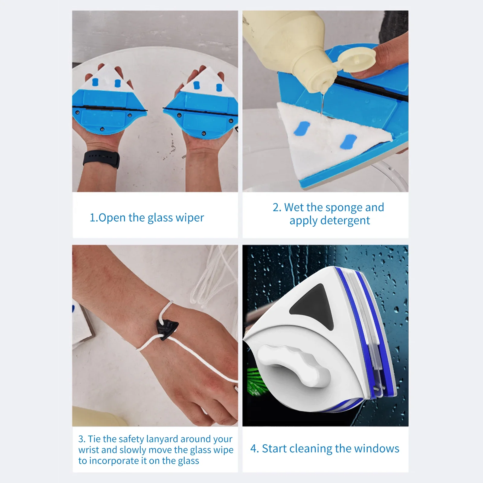 3-8mm Window Cleaner Magnetic Glass Window Cleaning Tool Automatic Water Discharge Double-layer Wiper for Household Home Office