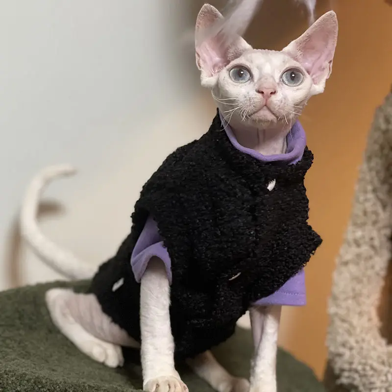 Autumn and Winter Warm Teddy Velvet Coat Hairless Cat Clothes Sphinx Devon Pets