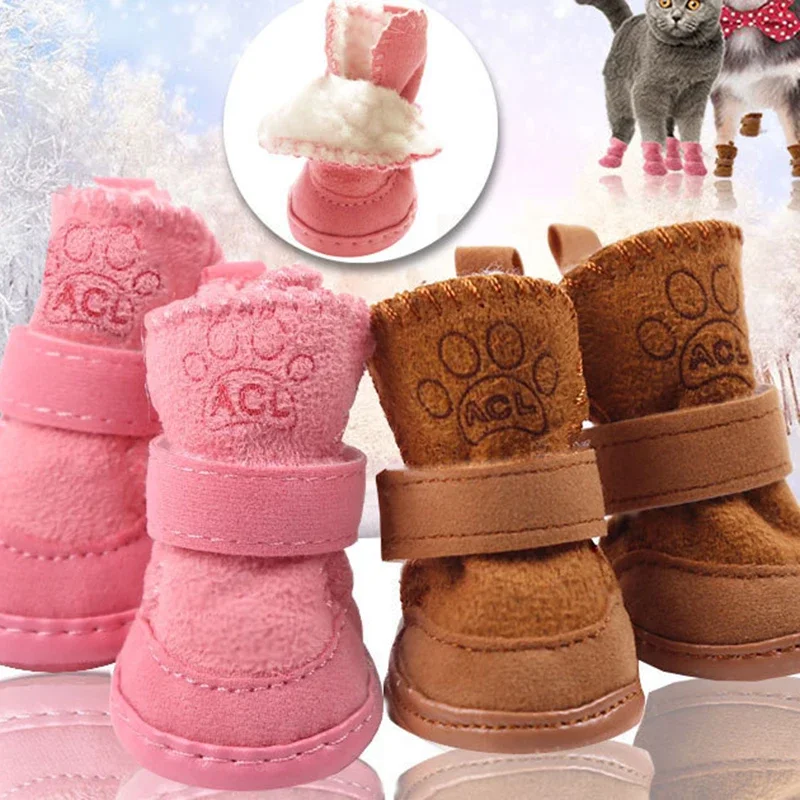 4pcs/set Winter Warm Pet Dog Shoes For Small Medium Dogs Anti-slip Puppy Rain Snow Boots Footwear Cat Dog Walking Sneakers