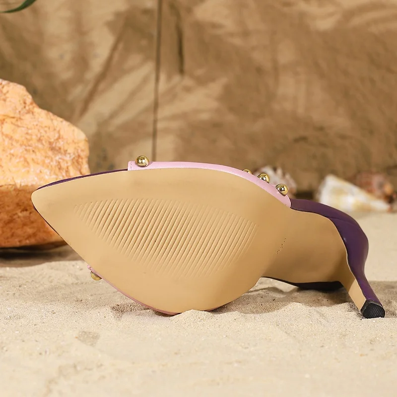 Eilyken موضة زخرفة المعادن أشار تو النساء النعال الشارع نمط رقيقة عالية الكعب متجرد مأدبة أحذية الصيف