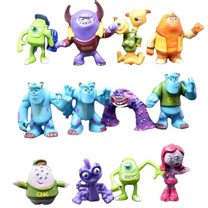 12Pcs/Lot Monsters University Inc. James P. Sullivan Michael Wozosky Cartoon Cute Model Gift Anime Pvc Kawaii Action Figure Toys