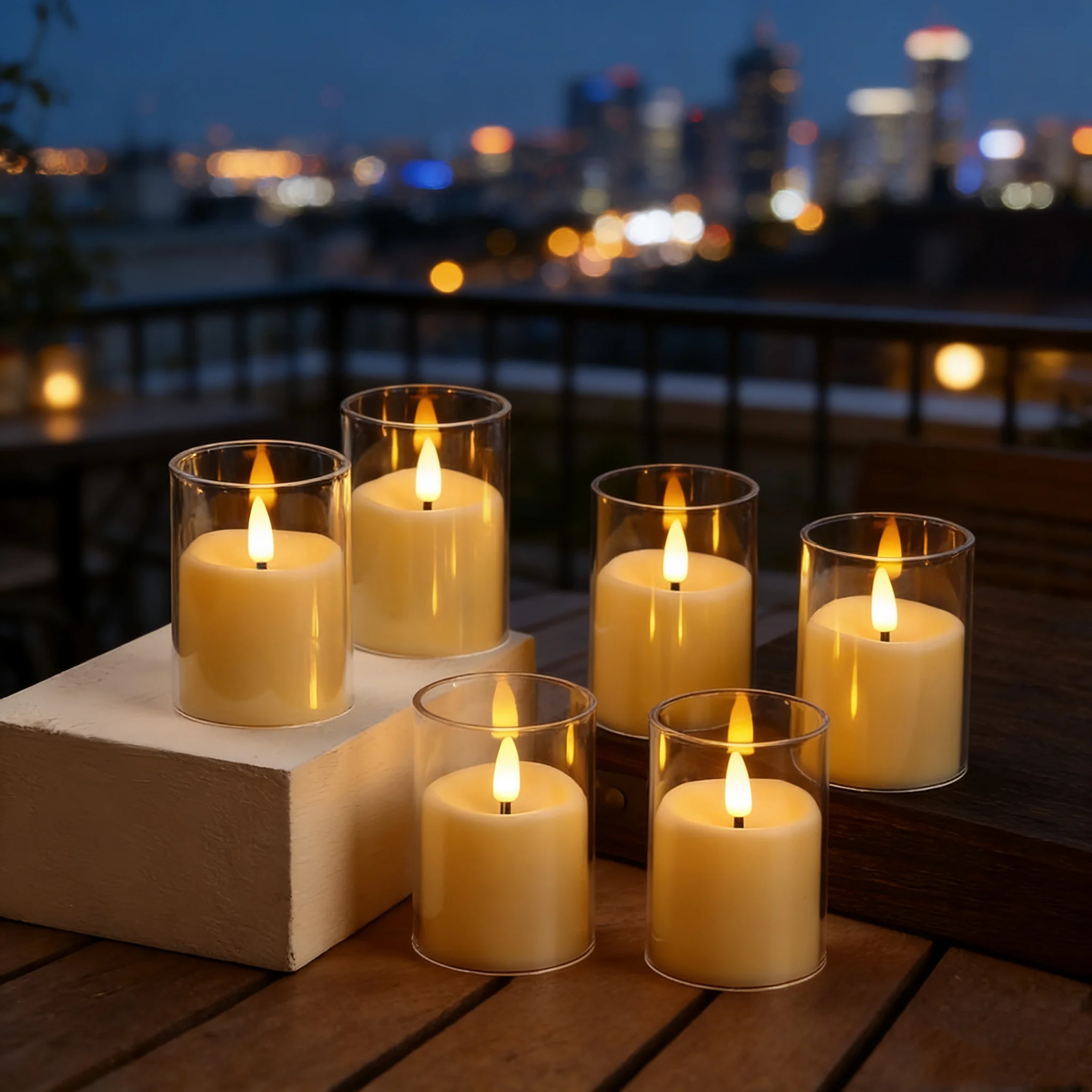 6 PCS/Set LED Flickering Flameless Pillar Amber Candles Battery Operated Acrylic Electric Candle for Wedding Halloween Christmas