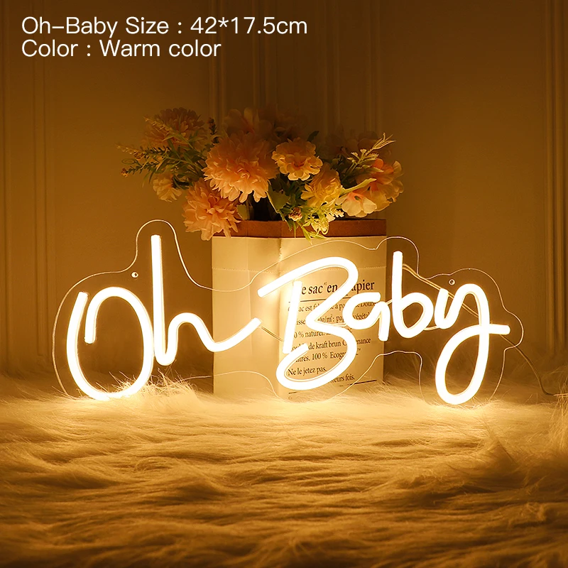 Oh Baby Neon Sign for Birthday Party Wedding Decor USB Powered Oh Babe Night Neon Light Sign for Bedroom Hanging Ornament