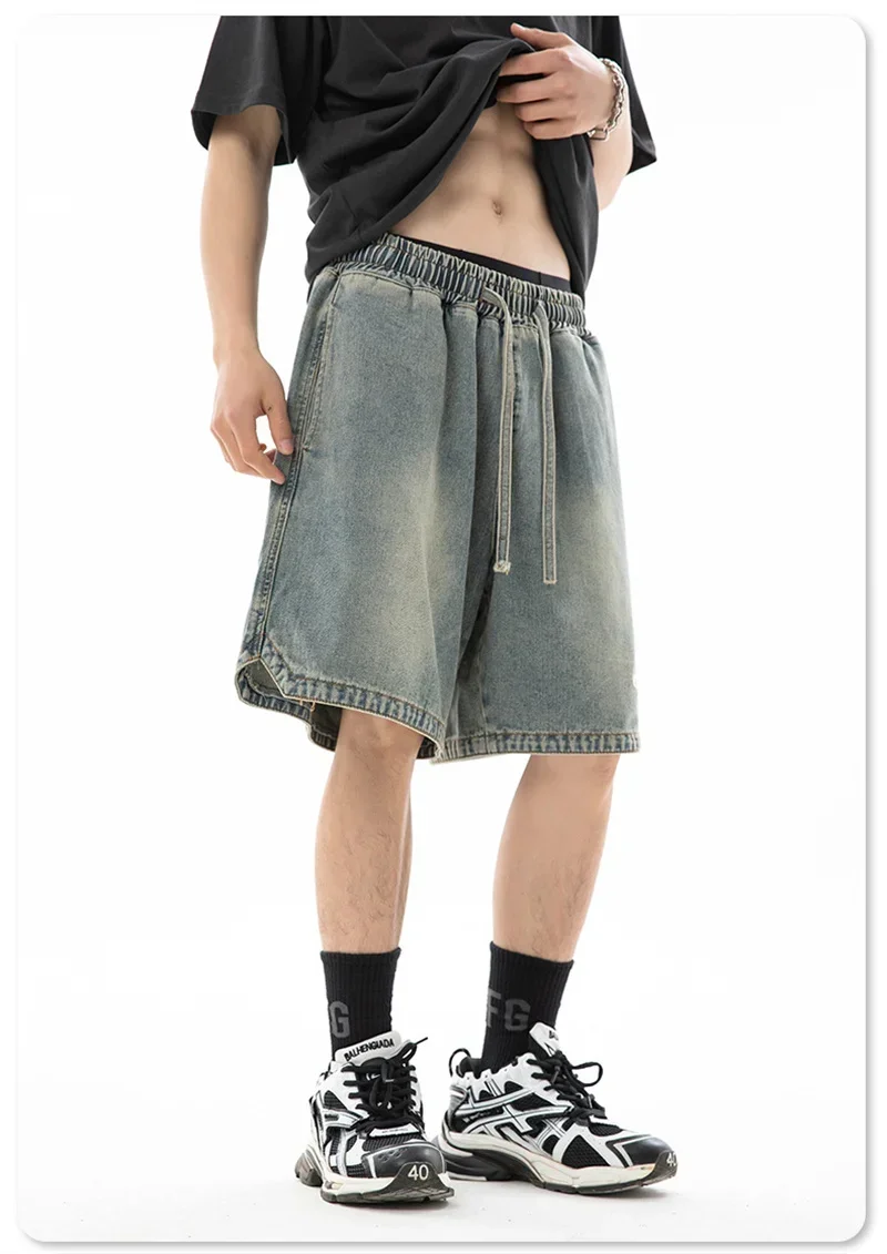 Summer Baggy Distressed Denim Pants For Men Basic Casual Streetwear Short Jeans Embroidery Hip Hop Fashion Y2K Bermuda Shorts