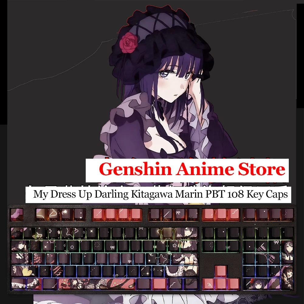 My Dress Up Darling Kitagawa Marin PBT 108 Key Caps Cosplay Props Axis Side Engraved Mechanicale Keycap Gaming Tabletop Supplies