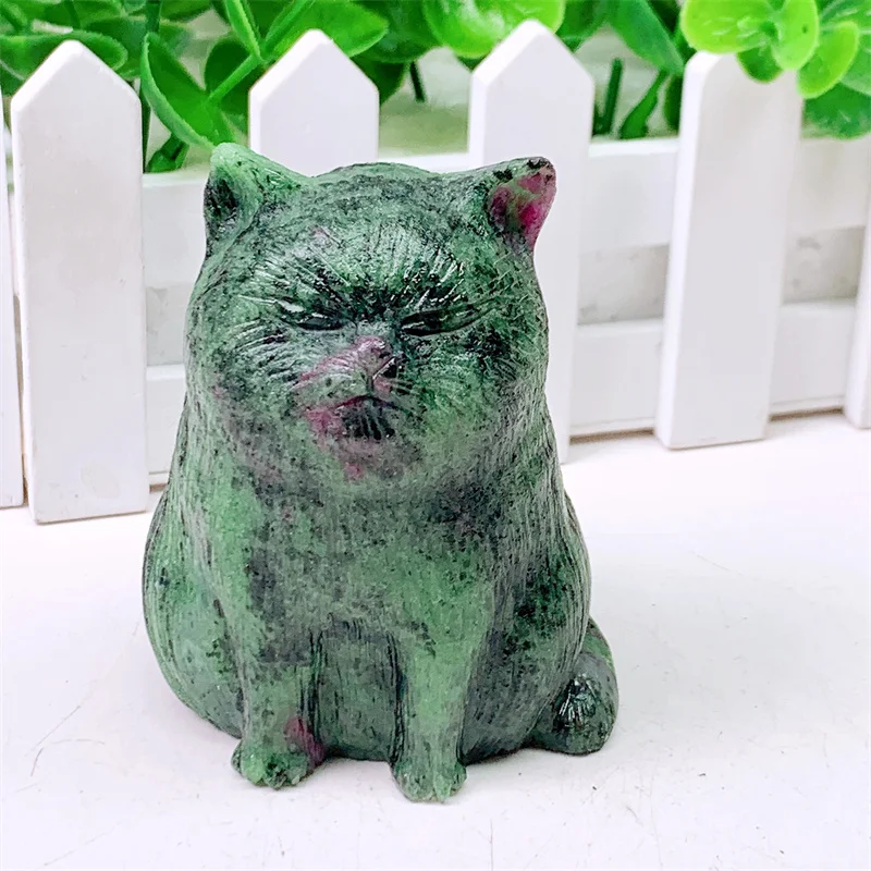 

Natural Ruby In Zoisite Cartoon Cat Animal Carving Quartz Healing Crystal Stone Gifts Home Decoration Gift 1PCS 8CM