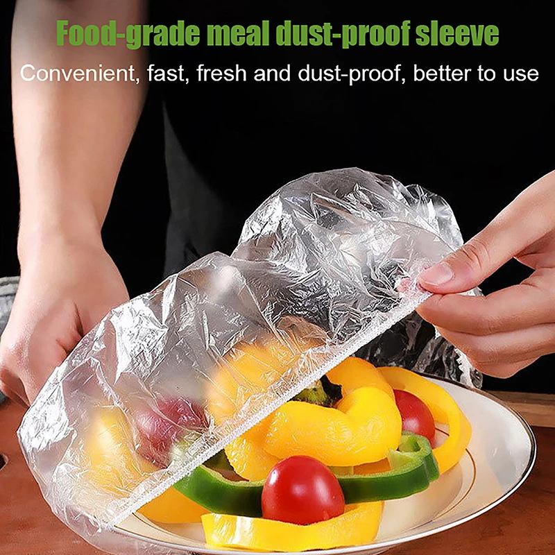 50Pcs Disposable Food Cover Kitchen Packaging Storage Bags Plastic Elastic Wrap Food Covers Fresh-keeping Lid Plate