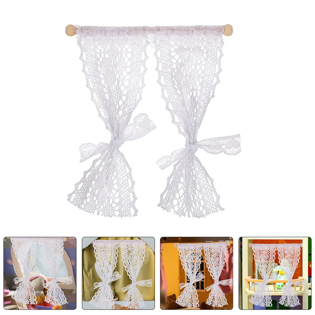 

2 Pcs Window Curtain House Miniature Ornament Scene Prop Toy Curtains Layout Decor Accessories