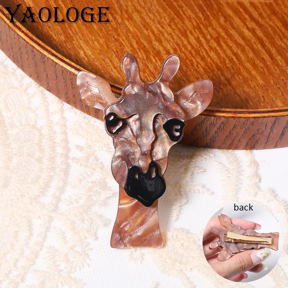 

YAOLOGE New Arrival Original Handmade Design Giraffe Hair Clip Animal Form Women's Acrylic Hair Accessories Hairpin