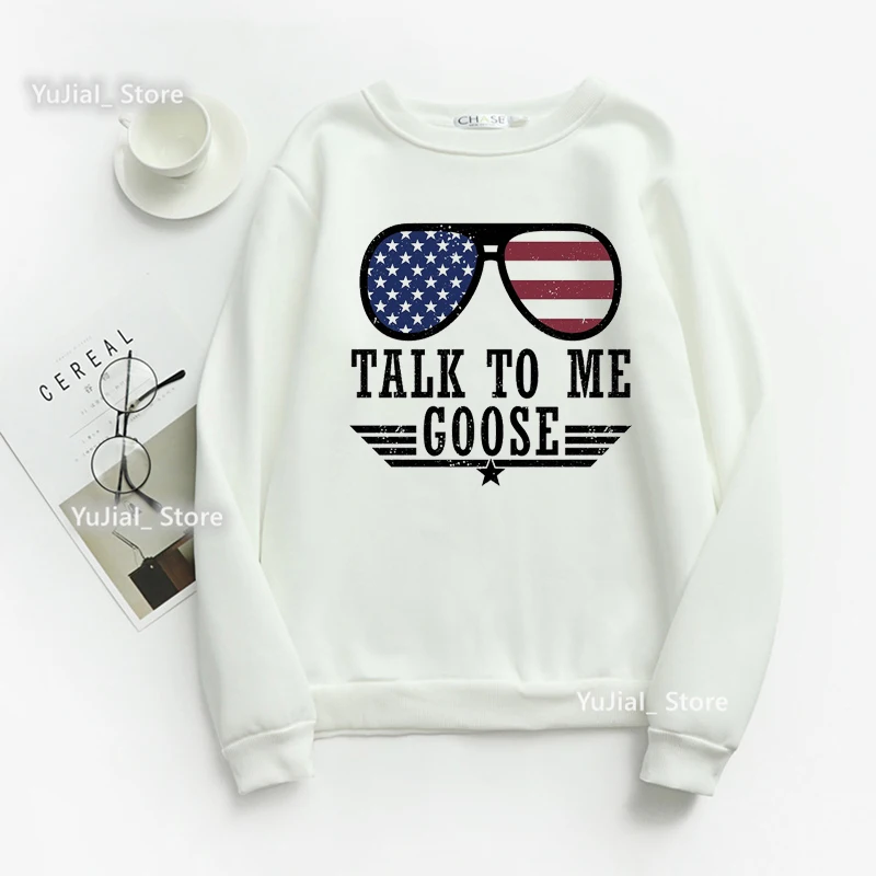 Talk To Me Goose Graphic Print Sweatshirt Women American Flag Hoodies Femme Fashion Long-Sleeved Velvet Thickening Coat