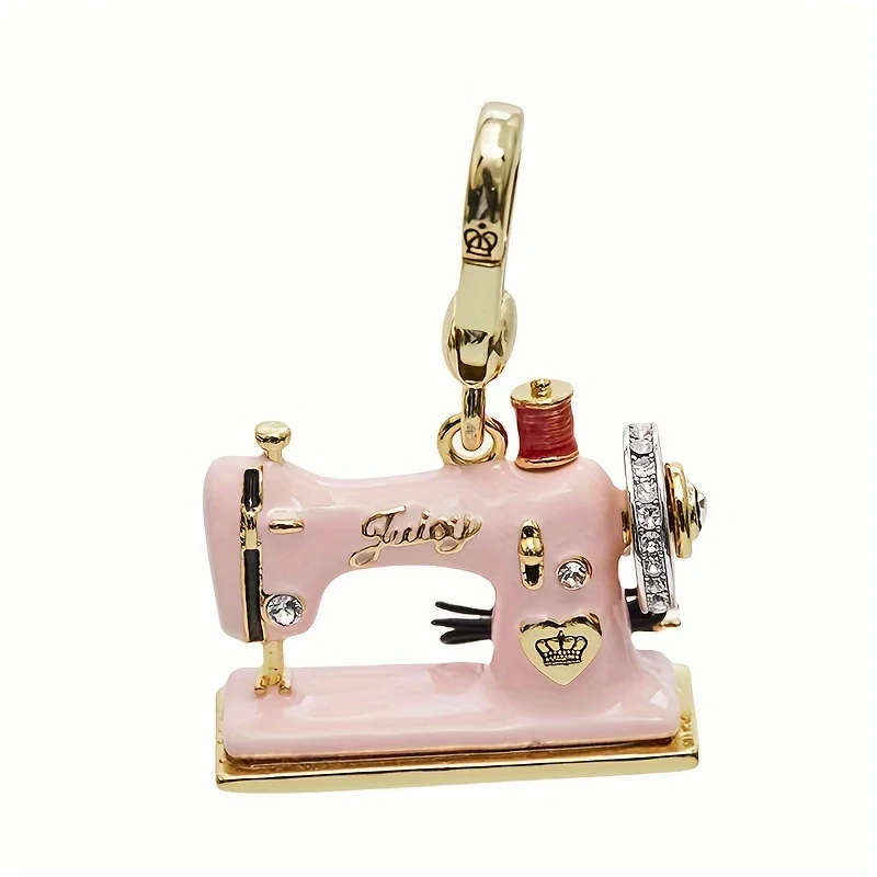 1Pcs Fashion Pink Zircon Crown Letter Sewing Machine Pendant Necklace For Women Sweet Niche Design Party Jewelry Girlfriend Gift