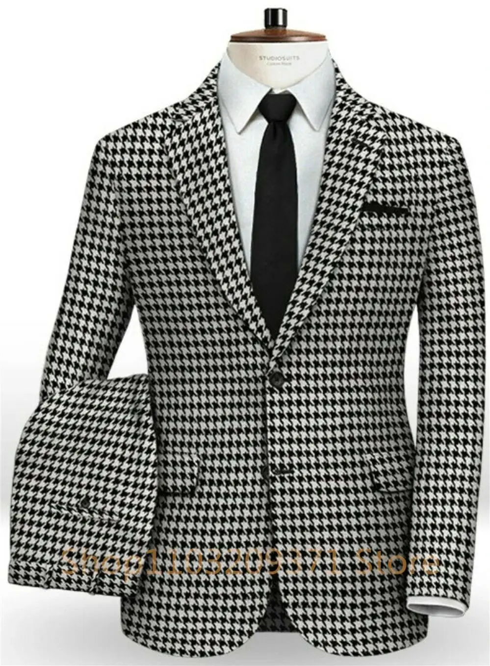 Houndstooth Men Suits for Wedding 2024 Plaid Slim Fit Groom Tuxedo Single Breasted Bridegroom Suit 2 Pcs (Jacket + Pants)