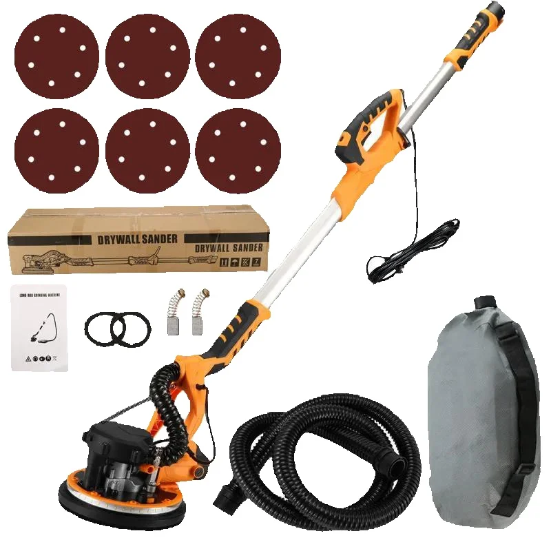 1390 W gipsplaatschuurmachine met vacuüm, 215 mm muurslijpmachine zelfstofopvang 6-snelheden LED-licht voor muur en plafond - afbeelding 2