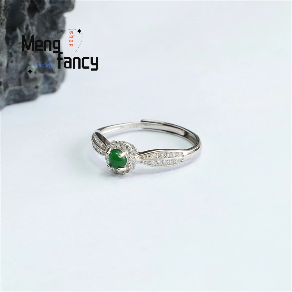 Natural S925 Silver Inlaid Jade Ice Spicy Yang Green Ring Simple Elegant Personalized Fashion Versatile Exquisite Luxury Jewelry