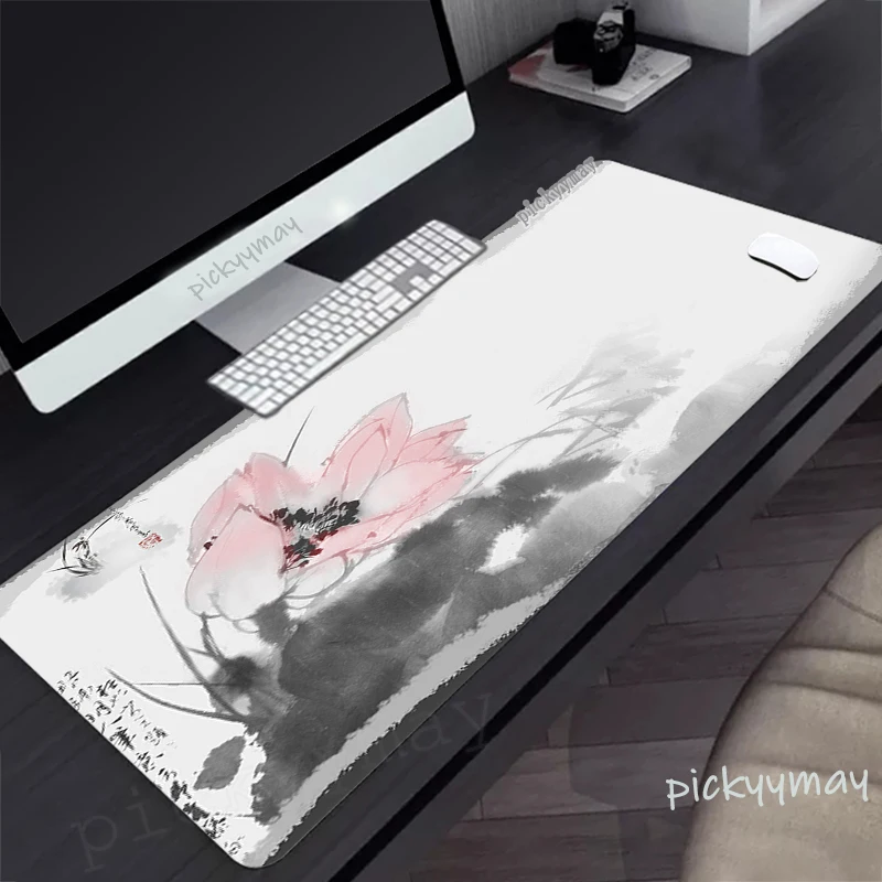 Chinese Lotus Large Mouse Mat Gaming Mousepad Big Gamer Mousepads Rubber Keyboard Mats Desk Pad Office Mouse Pads Ink Painting