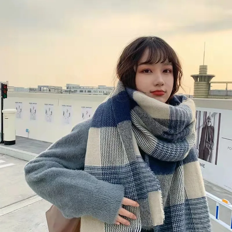 Winter warm wear scarf female winter Korean students all Korean checkered scarf thickened