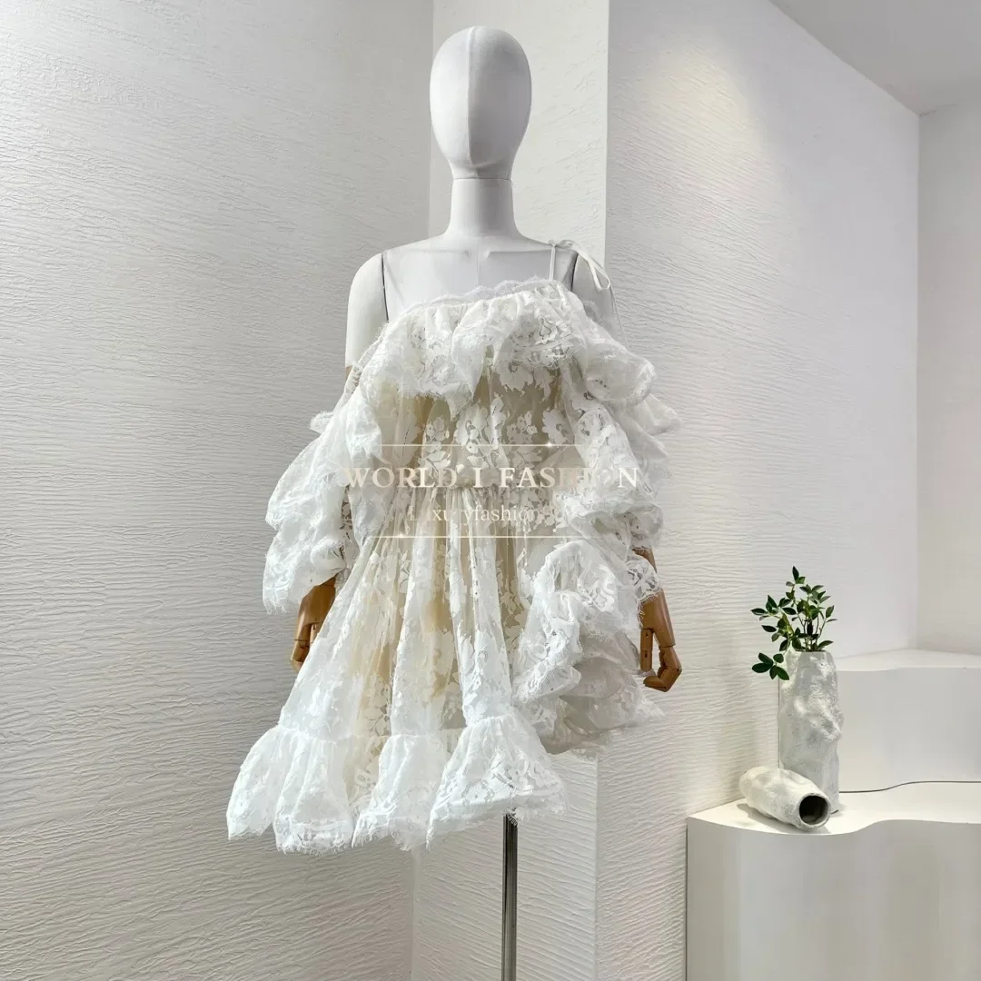 

High Quality White Off The Shoulder Irregular Hem Ruffles Midi Dress Silk 2025