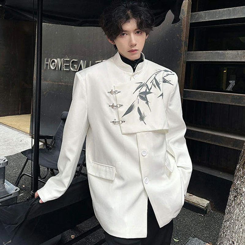 WTHT แฟชั่นผู้ชายพิมพ์ไหล่สไตล์จีน Blazer Coats อินเทรนด์คอยาวแขนยาวชาย 2025 ฤดูร้อน 2A0996